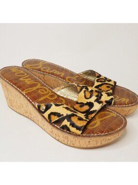 Sam Edelman Reid Platform Animal Leopard Print Heeled Sandals, Size 10 | 41.5